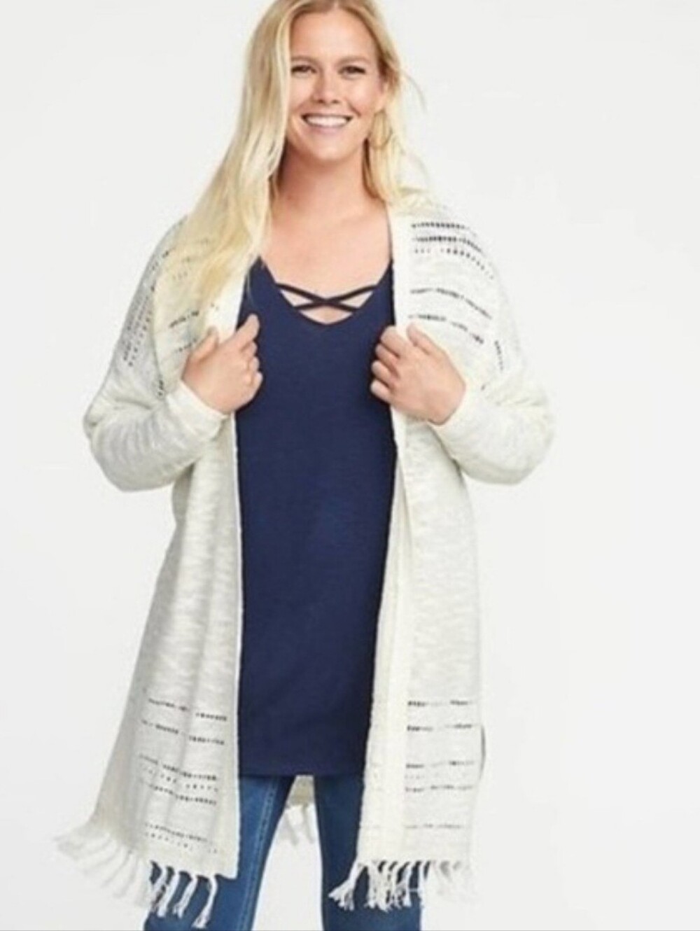 Old Navy Boho Hippie Longline Cream Duster Cardigan Sweater Size XXL